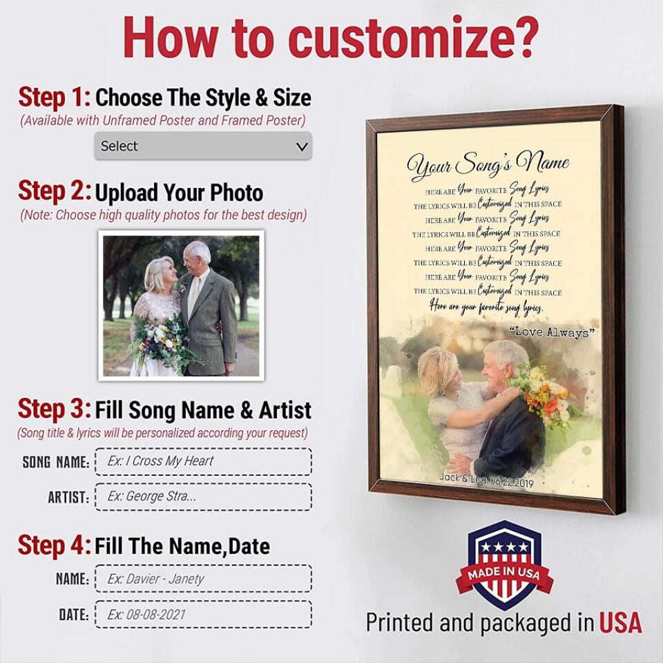 Personalized Song Lyrics Poster Prints Photo Custom Poster Printing Music Poster Gifts Wife Birthday Best Gifts For Husbands Decorative Wall Hanging