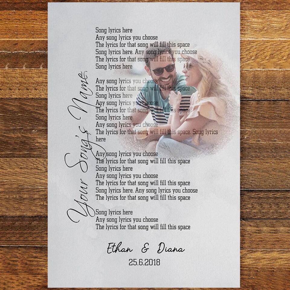 Personalized Song Lyrics Poster With Photo Custom Canvas Prints Music Poster Anniversary Gifts For Him Anniversary Gifts For Her Photo Wall Art