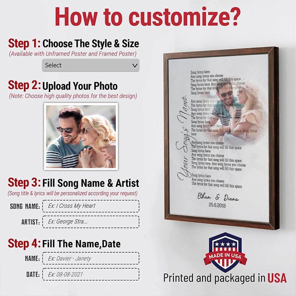 Personalized Song Lyrics Poster With Photo Custom Canvas Prints Music Poster Anniversary Gifts For Him Anniversary Gifts For Her Photo Wall Art