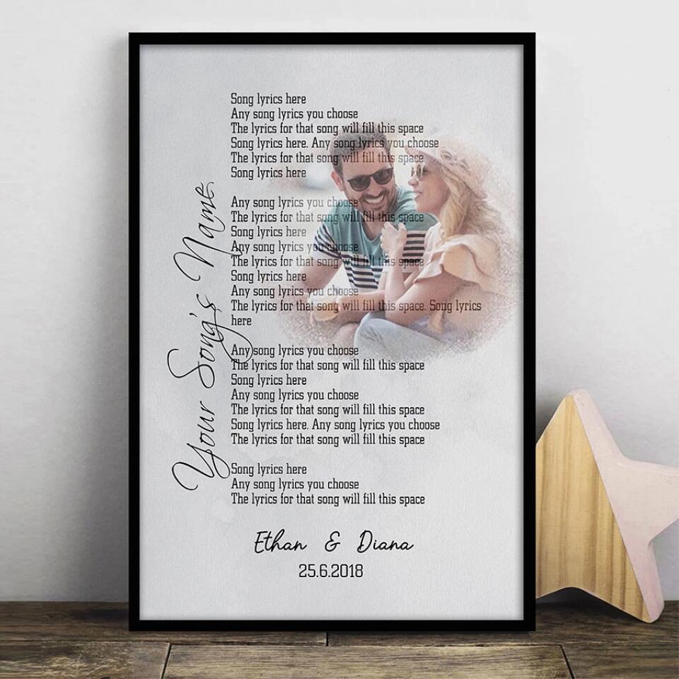 Personalized Song Lyrics Poster With Photo Custom Canvas Prints Music Poster Anniversary Gifts For Him Anniversary Gifts For Her Photo Wall Art