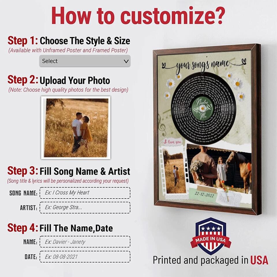 Personalized Song Lyrics Poster With Photo Custom Canvas Prints Music Poster Anniversary Gifts For Him Anniversary Gifts For Her Photo Wall Art