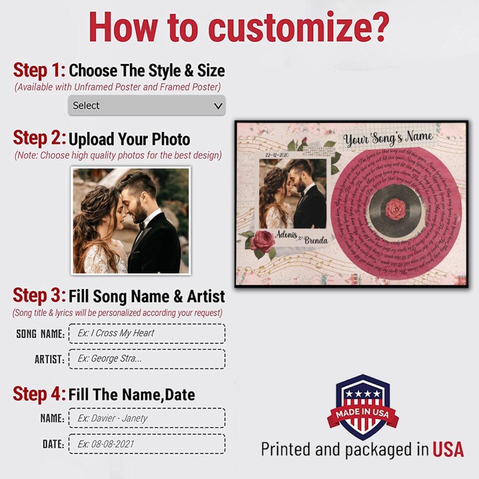 Personalized Song Lyrics Poster Prints Photo Custom Poster Printing Music Poster Romantic Gifts For Her Romantic Gifts For Him Photo Wall Art