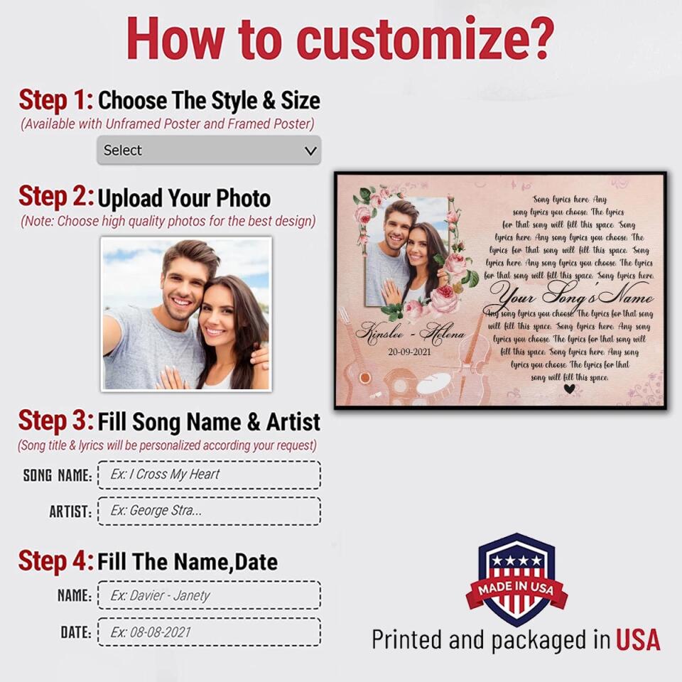 Personalized Song Lyrics Canvas Prints Photo Custom Poster Printing  Music Poster Personalized Anniversary Gifts Wedding Anniversary Gifts Print Canvas Art