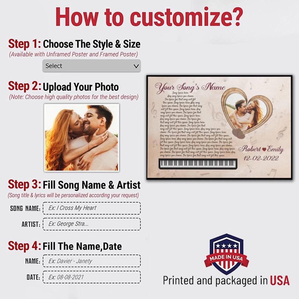Personalized Song Lyrics Poster Prints Photo Custom Poster Printing Music Poster Romantic Gifts For Her Romantic Gifts For Him Photo Wall Art