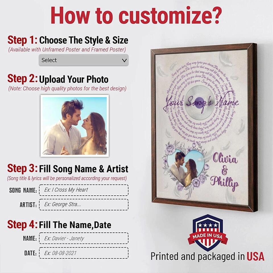 Personalized Song Lyrics Poster With Photo Custom Canvas Prints Music Poster Anniversary Gifts For Him Anniversary Gifts For Her Photo Wall Art