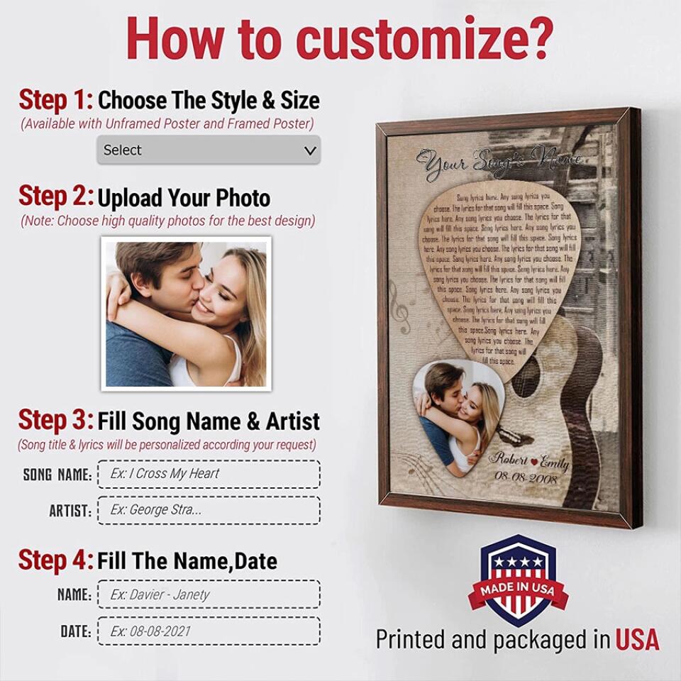 Personalized Song Lyrics Canvas With Photo Custom Poster Printing Music Poster Gifts For Girlfriend Gifts For Boyfriend Bedroom Art Wall