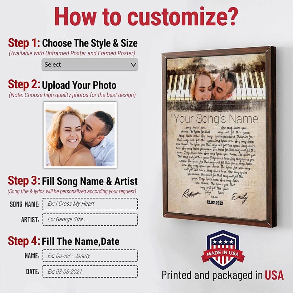 Personalized Song Lyrics Poster Prints Photo Custom Poster Printing Music Poster Gifts Wife Birthday Best Gifts For Husbands Decorative Wall Hanging