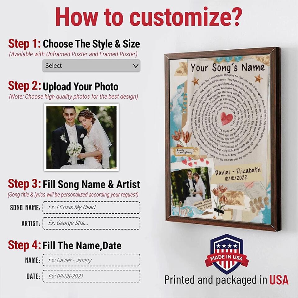 Personalized Song Lyrics Canvas With Photo Custom Poster Printing Music Poster Gifts For Wife Gifts For Husband Print Canvas Art