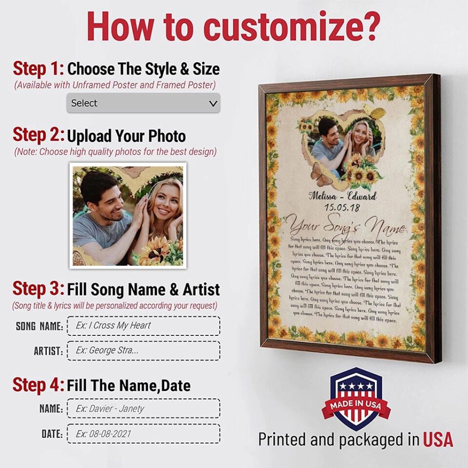 Personalized Song Lyrics Poster Prints Photo Custom Poster Printing Music Poster Gifts Wife Birthday Best Gifts For Husbands Decorative Wall Hanging