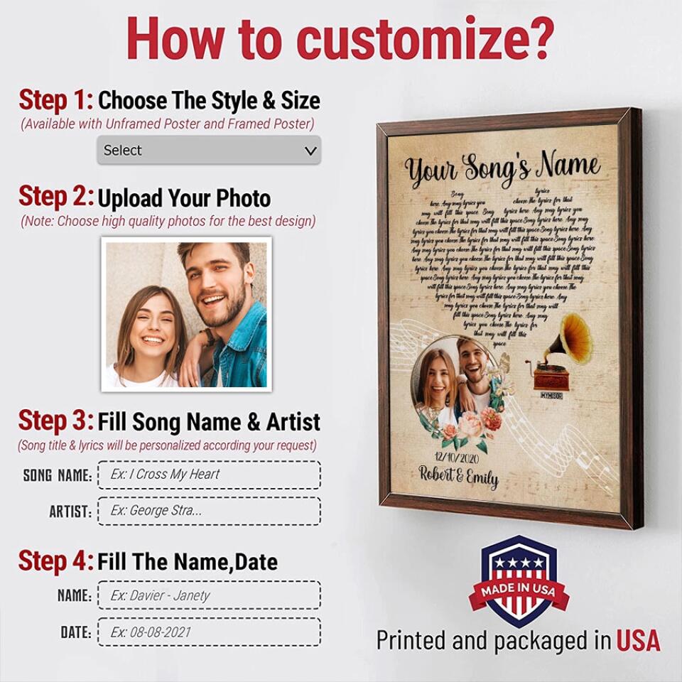 Personalized Song Lyrics Canvas With Photo Custom Poster Printing Music Poster Gifts For Wife Gifts For Husband Print Canvas Art