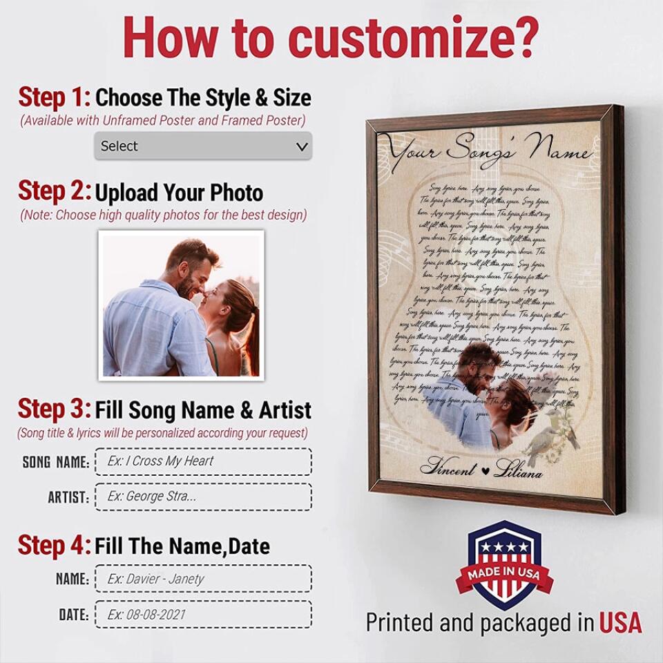 Personalized Song Lyrics Canvas Prints Photo Custom Poster Printing Music Poster Wedding Gifts For Husband Gifts For Wife Hanging Wall Art