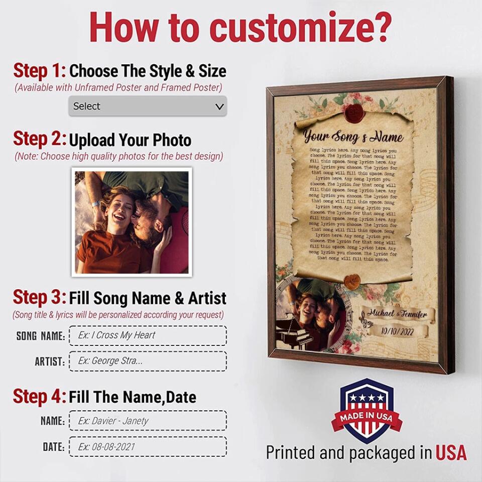 Personalized Song Lyrics Canvas Prints Photo Custom Poster Printing  Music Poster Personalized Anniversary Gifts Wedding Anniversary Gifts Print Canvas Art