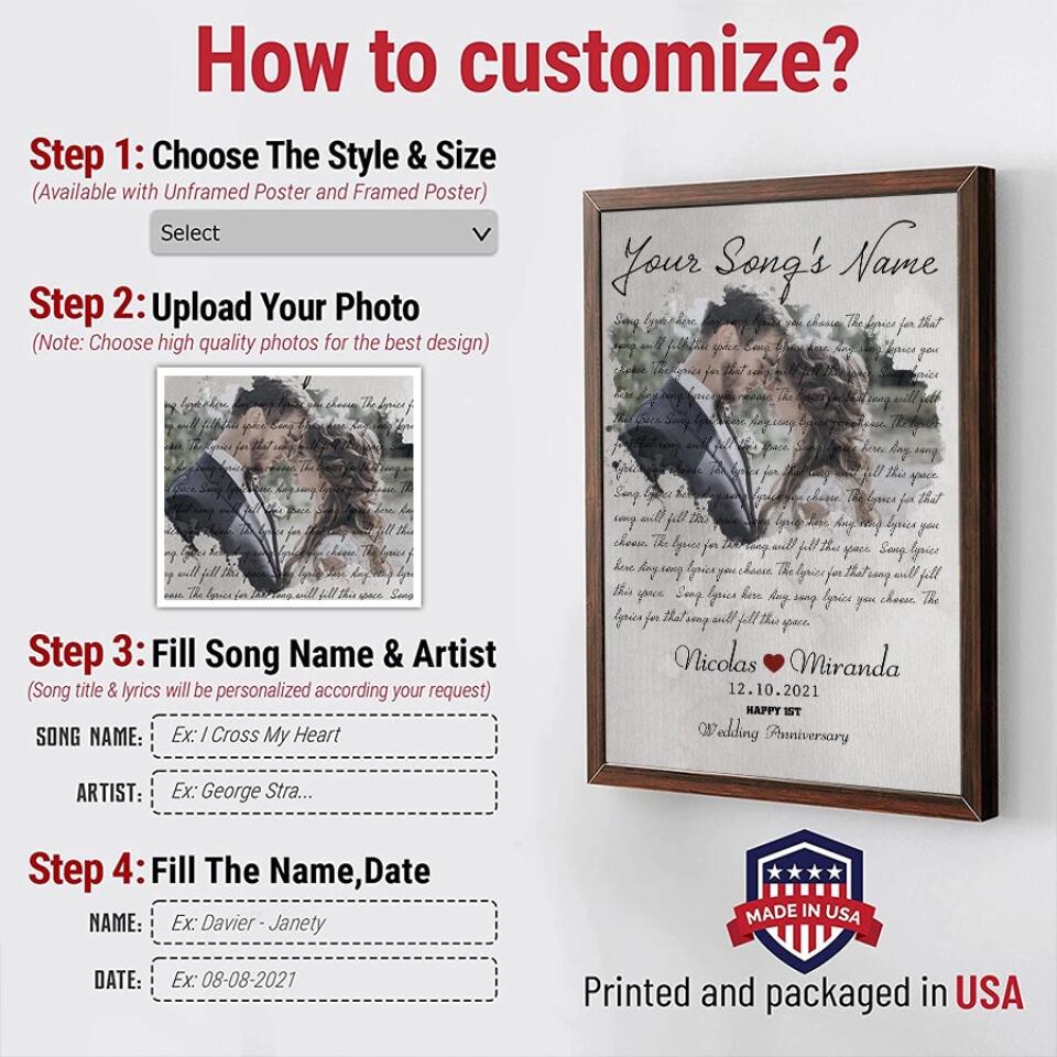 Personalized Song Lyrics Poster Prints Photo Custom Poster Printing Music Poster Romantic Gifts For Her Romantic Gifts For Him Photo Wall Art