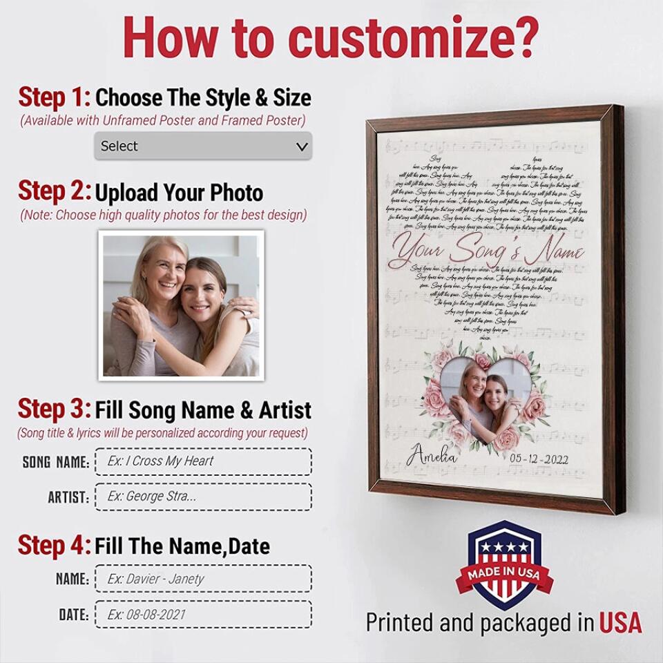 Personalized Song Lyrics Poster Prints Photo Custom Poster Printing Music Poster Romantic Gifts For Her Romantic Gifts For Him Photo Wall Art