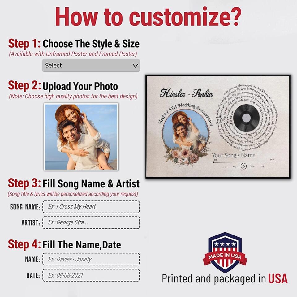 Personalized Song Lyrics Poster Prints Photo Custom Poster Printing Music Poster Gifts Wife Birthday Best Gifts For Husbands Decorative Wall Hanging