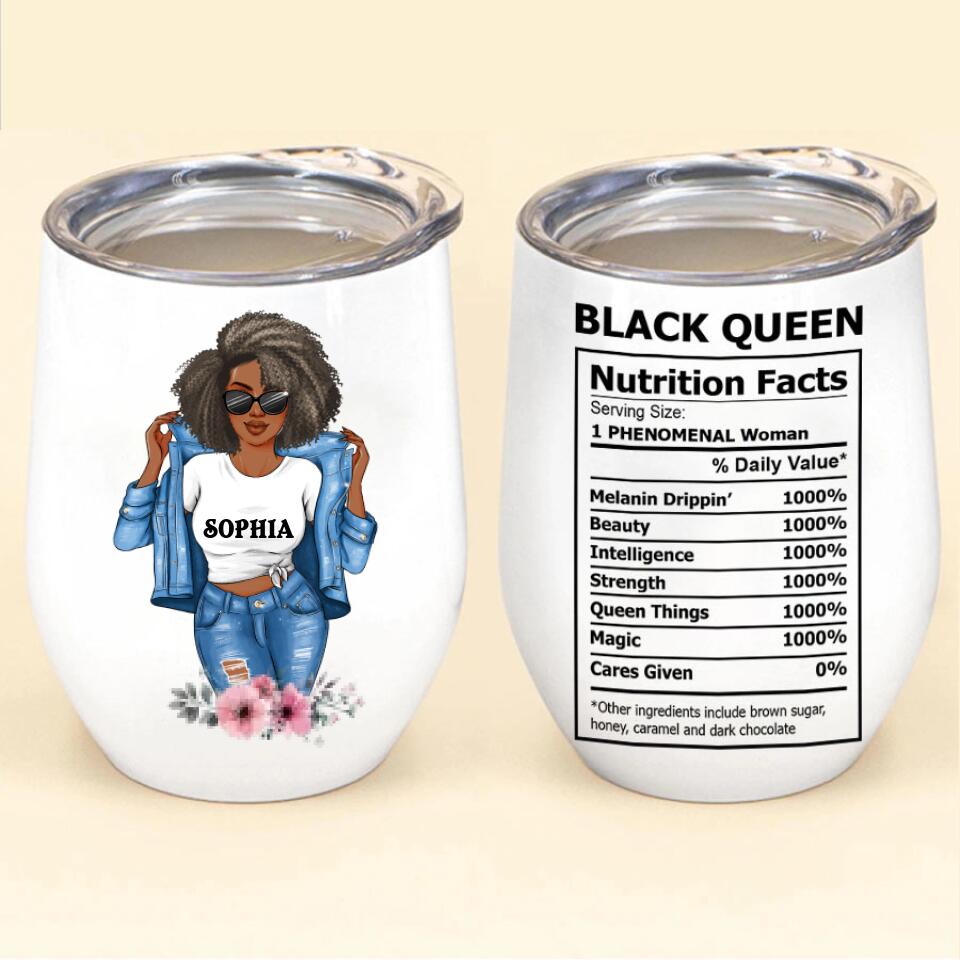 Personalized Wine Tumbler - Black Queen Nutrition Facts, Black Woman Tumbler, Nutrition Facts Tumbler, Black Queen Tumbler