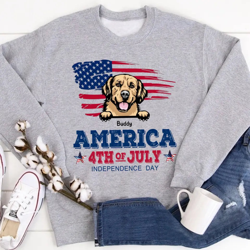 America 4th Of July, Personalized Gift for Dog Lovers, Dog Dad, Dog Mom - Independence Day With Dogs Personalized Shirt, Personalized Gift for Dog Lovers, Dog Dad, Dog Mom