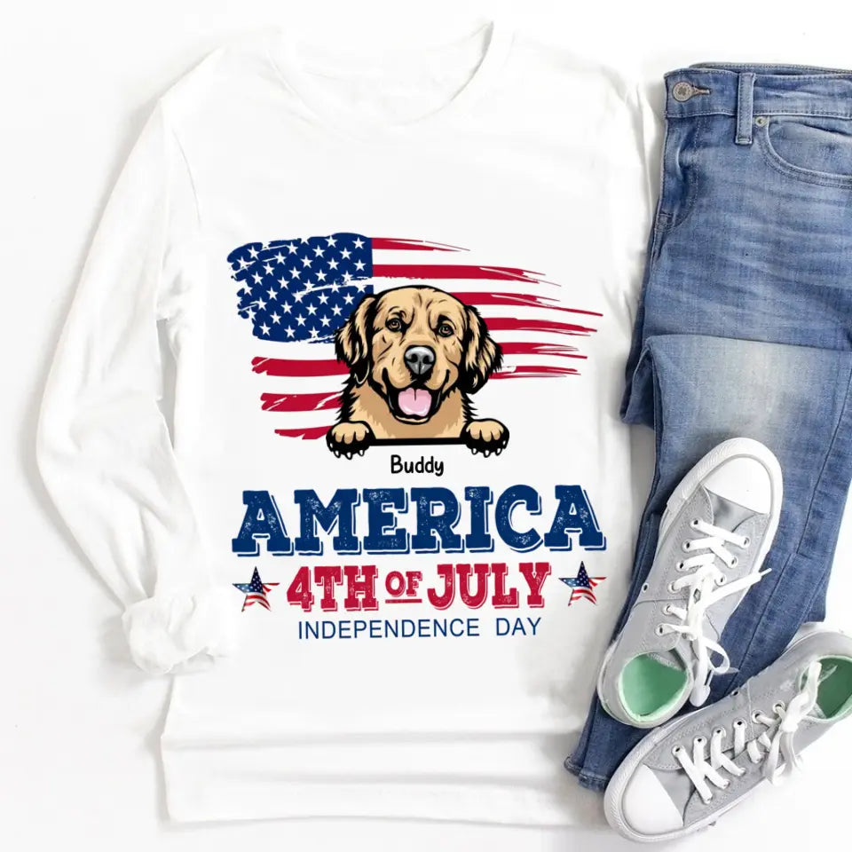 America 4th Of July, Personalized Gift for Dog Lovers, Dog Dad, Dog Mom - Independence Day With Dogs Personalized Shirt, Personalized Gift for Dog Lovers, Dog Dad, Dog Mom