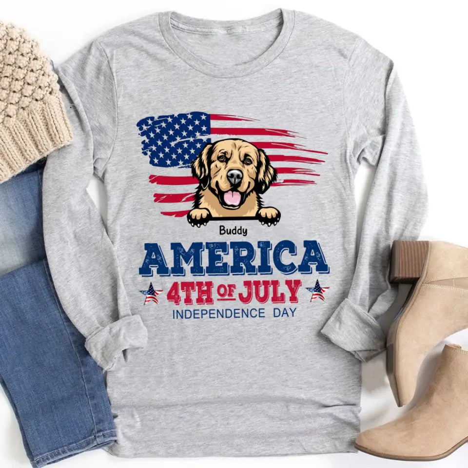 America 4th Of July, Personalized Gift for Dog Lovers, Dog Dad, Dog Mom - Independence Day With Dogs Personalized Shirt, Personalized Gift for Dog Lovers, Dog Dad, Dog Mom