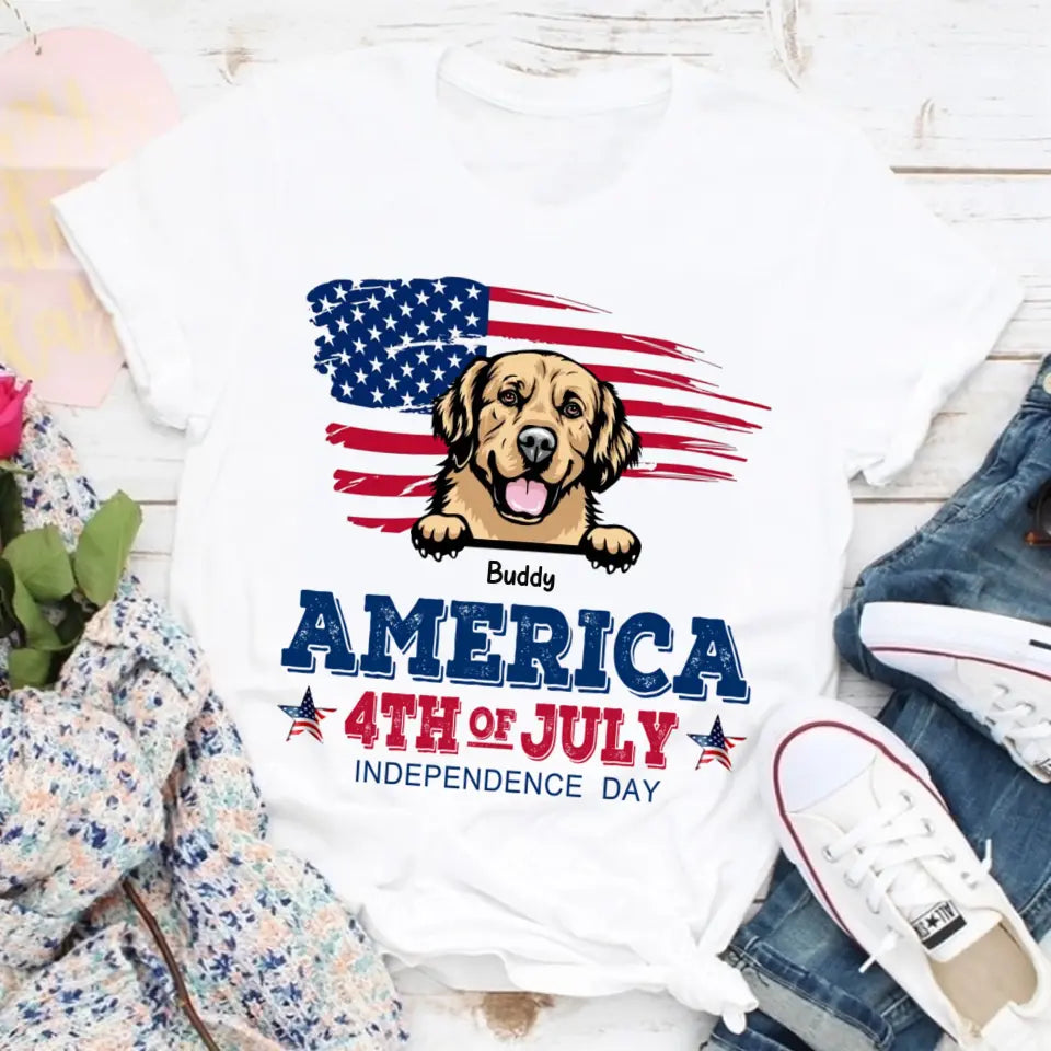 America 4th Of July, Personalized Gift for Dog Lovers, Dog Dad, Dog Mom - Independence Day With Dogs Personalized Shirt, Personalized Gift for Dog Lovers, Dog Dad, Dog Mom