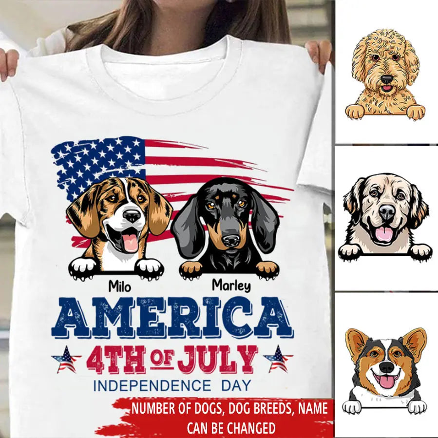 America 4th Of July, Personalized Gift for Dog Lovers, Dog Dad, Dog Mom - Independence Day With Dogs Personalized Shirt, Personalized Gift for Dog Lovers, Dog Dad, Dog Mom