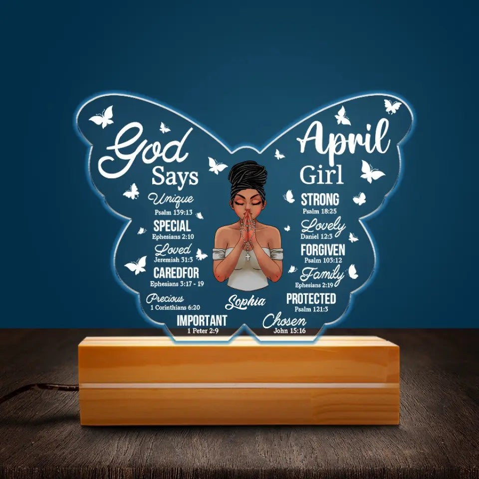 Personalized 3D LED Light Wooden Base, April Birthday Gift For Woman, Queens was Born In April Gifts, Melanin Afro Woman, Afro Queen Gift