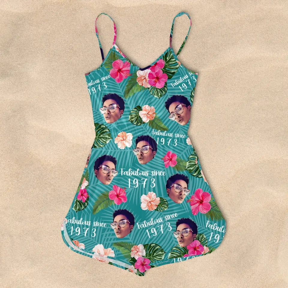 Cami Romper, Custom Birthday Turning 50 Hawaiian Shirt, Gifts For Women Turning 50, All-over Print Women's V-neck Cami Jumpsuit, Beach Lover