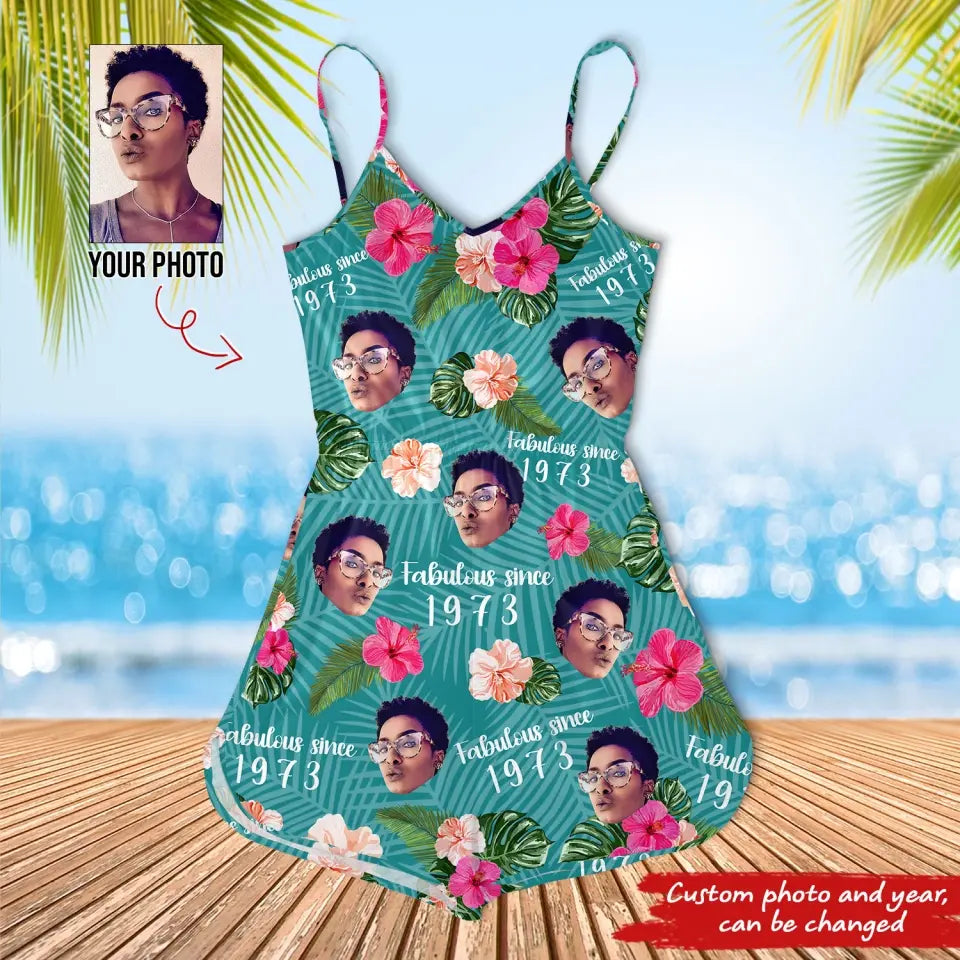 Cami Romper, Custom Birthday Turning 50 Hawaiian Shirt, Gifts For Women Turning 50, All-over Print Women's V-neck Cami Jumpsuit, Beach Lover