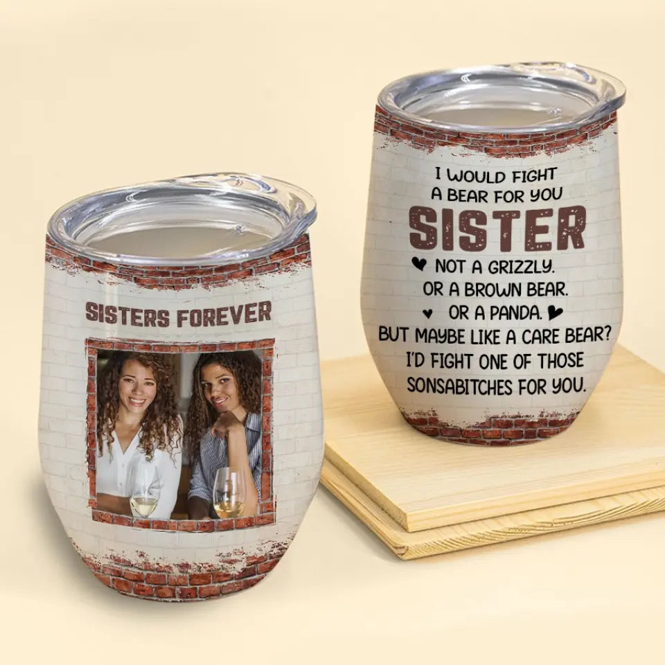 (Photo Inserted) Partners In Crime - Personalized Wine Tumbler - Birthday, Loving, Funny Gift For Sisters, Sistas, Besties, Soul Sisters