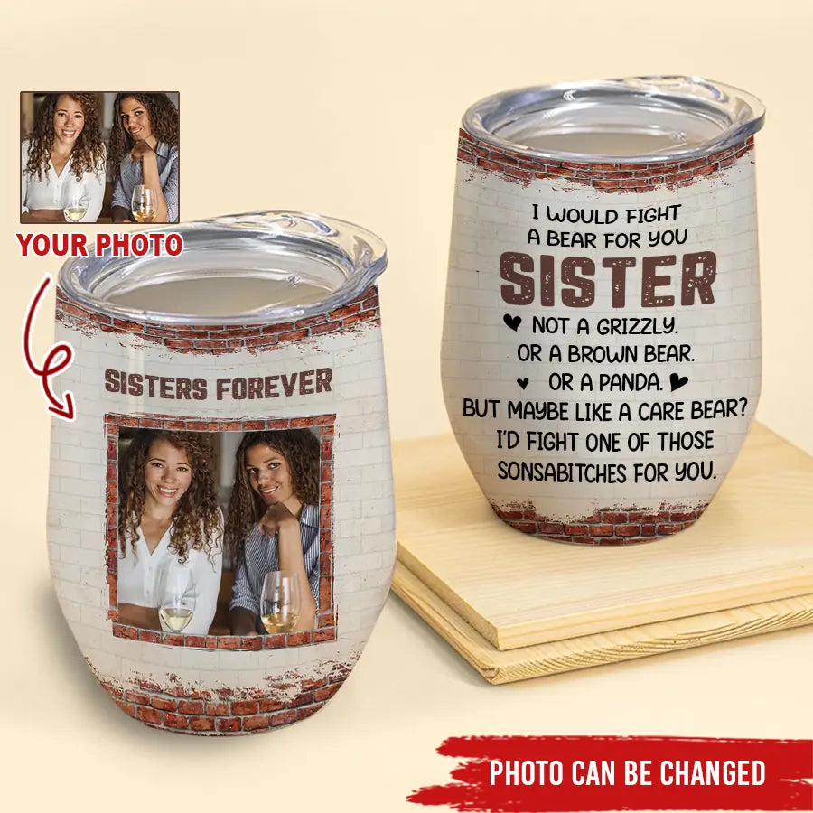 (Photo Inserted) Partners In Crime - Personalized Wine Tumbler - Birthday, Loving, Funny Gift For Sisters, Sistas, Besties, Soul Sisters