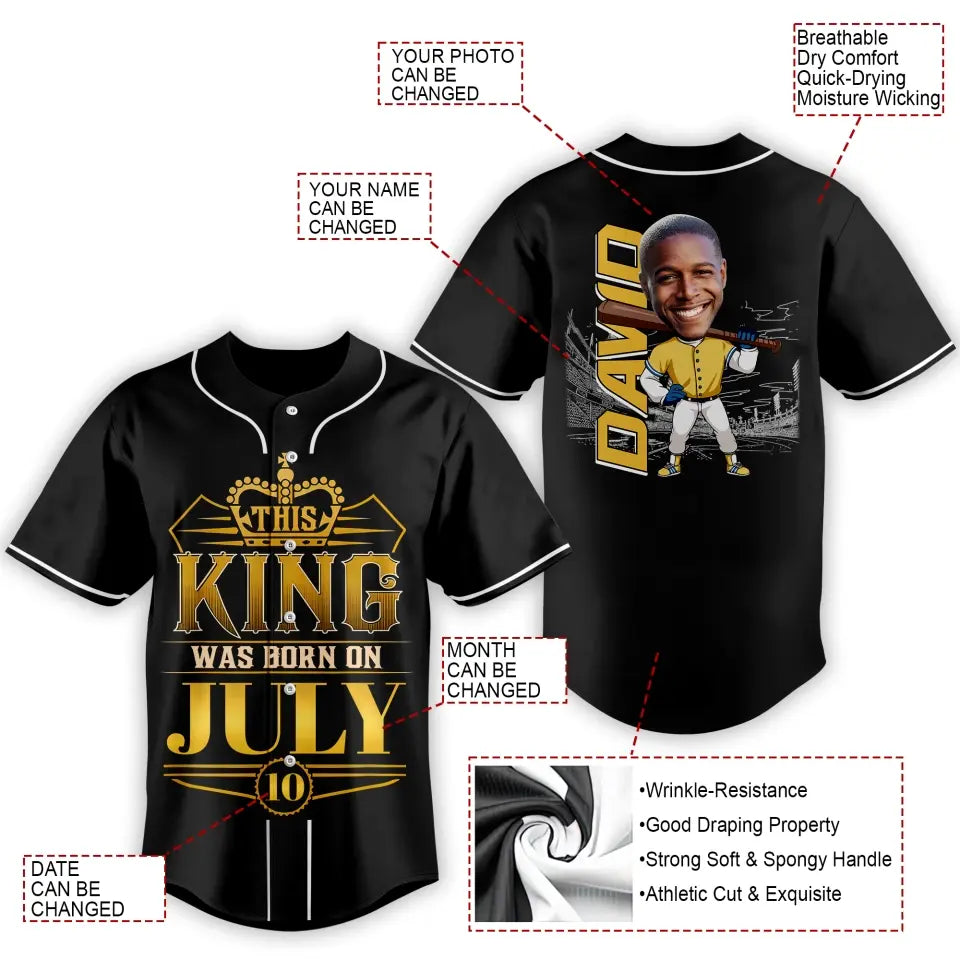 BaseBall Shirt, Custom Birthday Shirt, Kings Born In July, July Birthday Shirts For Man, Baseball Lover