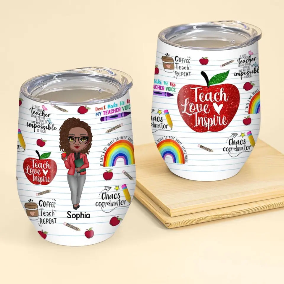 Personalized Wine Tumbler - Gift For Teacher - Cartoon Teacher - Teacher Mode Tumbler, Funny Teacher Wine Tumbler, Teacher Life