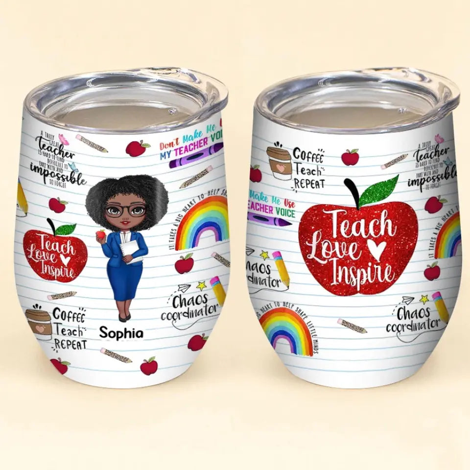 Personalized Wine Tumbler - Gift For Teacher - Cartoon Teacher - Teacher Mode Tumbler, Funny Teacher Wine Tumbler, Teacher Life