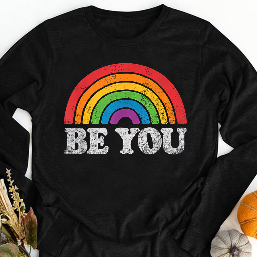 LGBT Shirts, Rainbow Pride Shirt, LGBTQ Be You Gay Pride LGBT Ally Rainbow Flag Retro Vintage T-Shirt