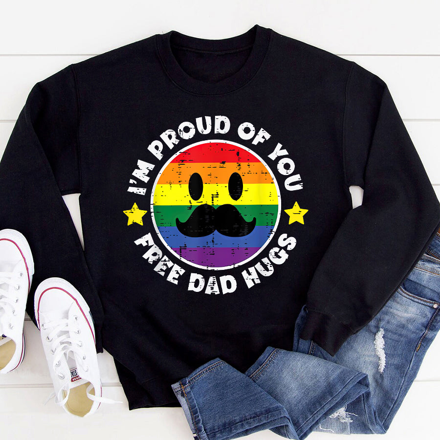 LGBT Shirts, Rainbow Pride Shirt, Proud Of You Free Dad Hugs Funny Gay Pride Ally LGBTQ Men T-Shirt