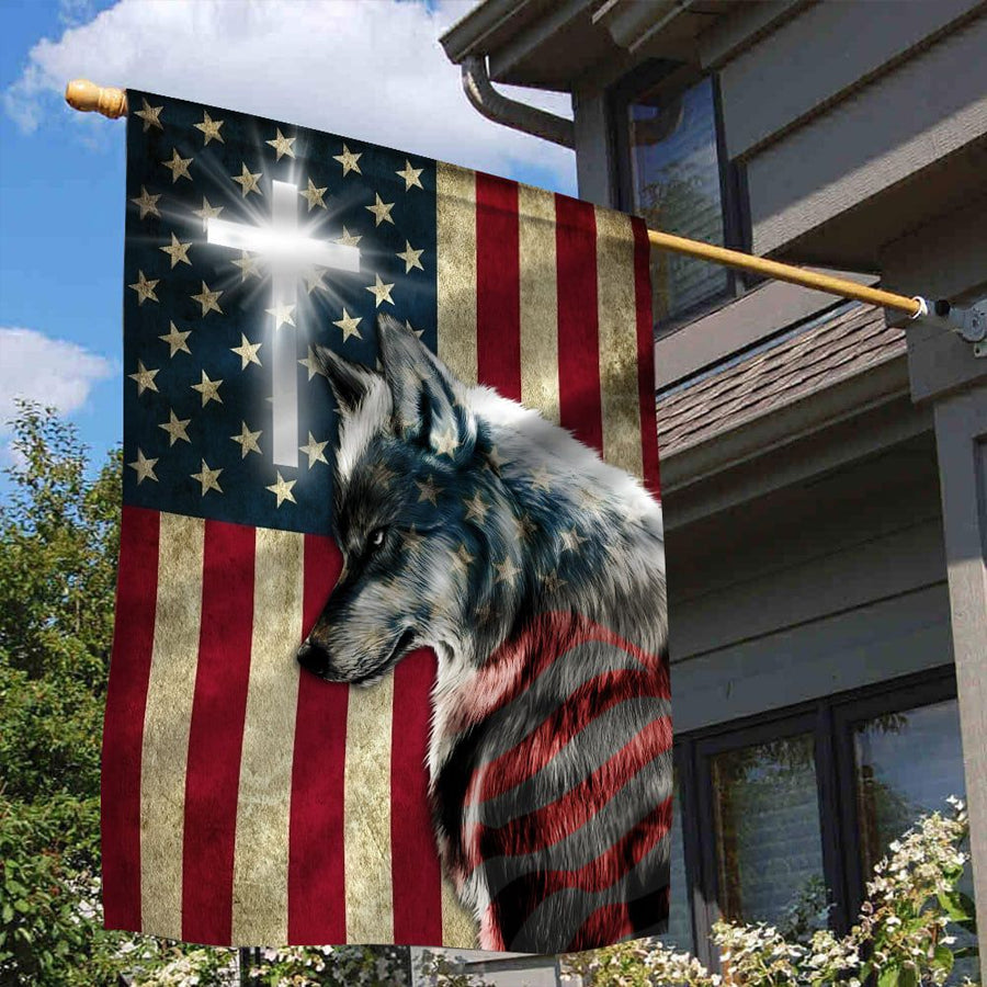 Jesus Flag, Christian Flag, American Flag Wolf, Wolf Flag, Gifts for God Lover, House Flag
