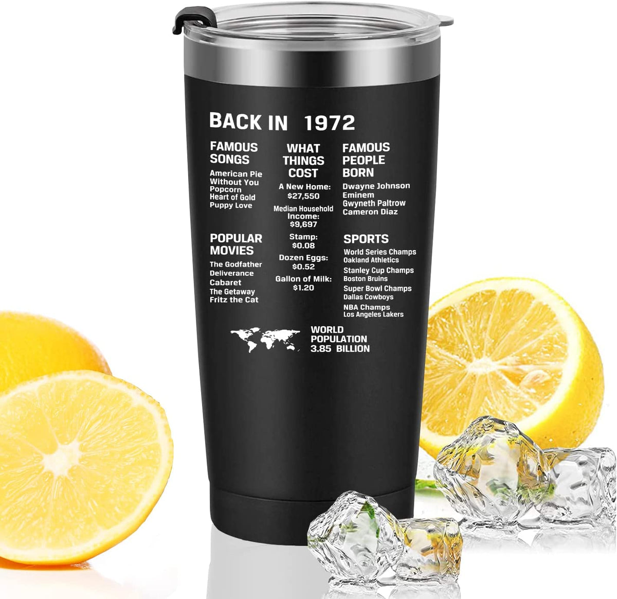 50th Birthday Gifts for Men Women Friends, Tumbler 20 oz, Double Sided Printed Birthday, Back in 1972 Old Time Information