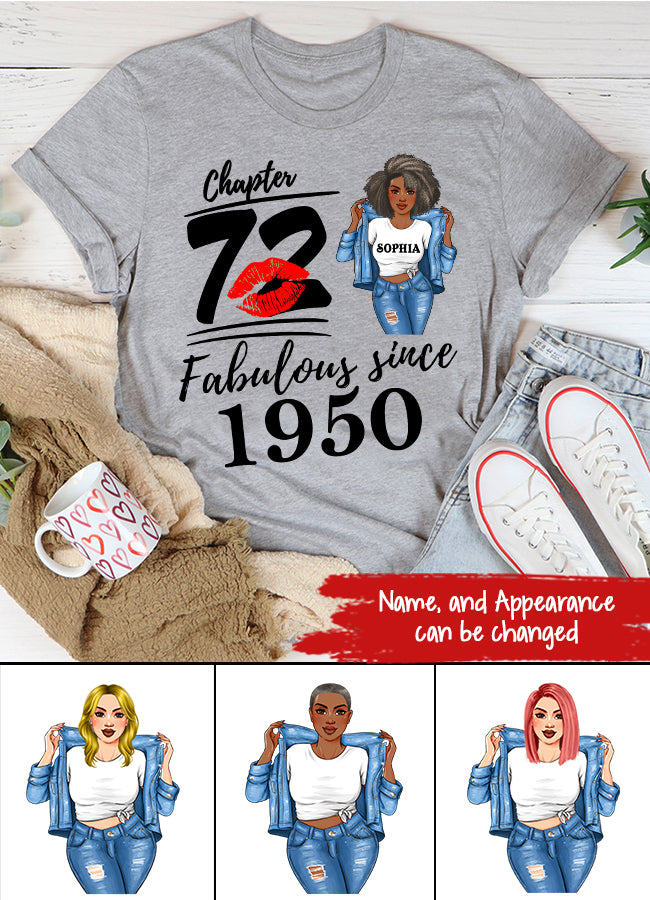 Chapter 72, Fabulous Since 1950 72th Birthday Unique T Shirt For Woman, Custom Birthday Shirt, Her Gifts For 72 Years Old , Turning 72 Birthday Cotton Shirt