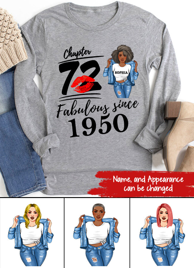 Chapter 72, Fabulous Since 1950 72th Birthday Unique T Shirt For Woman, Custom Birthday Shirt, Her Gifts For 72 Years Old , Turning 72 Birthday Cotton Shirt