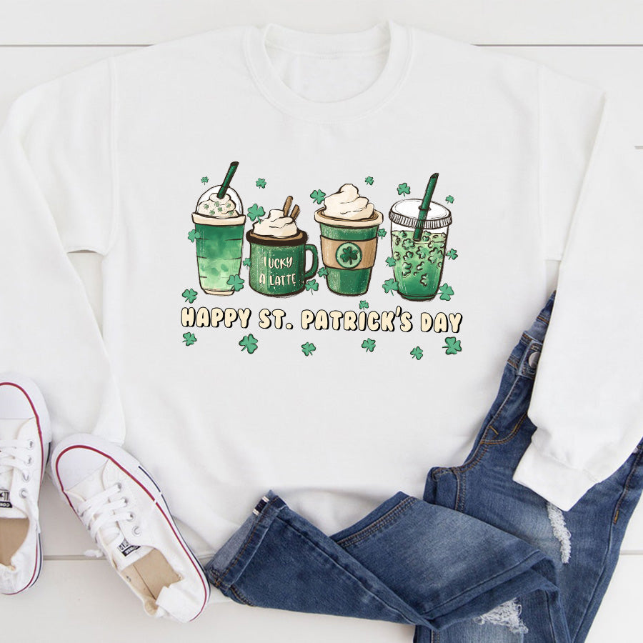 St. Patrick&#39;s coffee Shirts, Lucky latte lover iced cute funny gifts, Shamrock Shirt, Saint Patricks Day Shirt