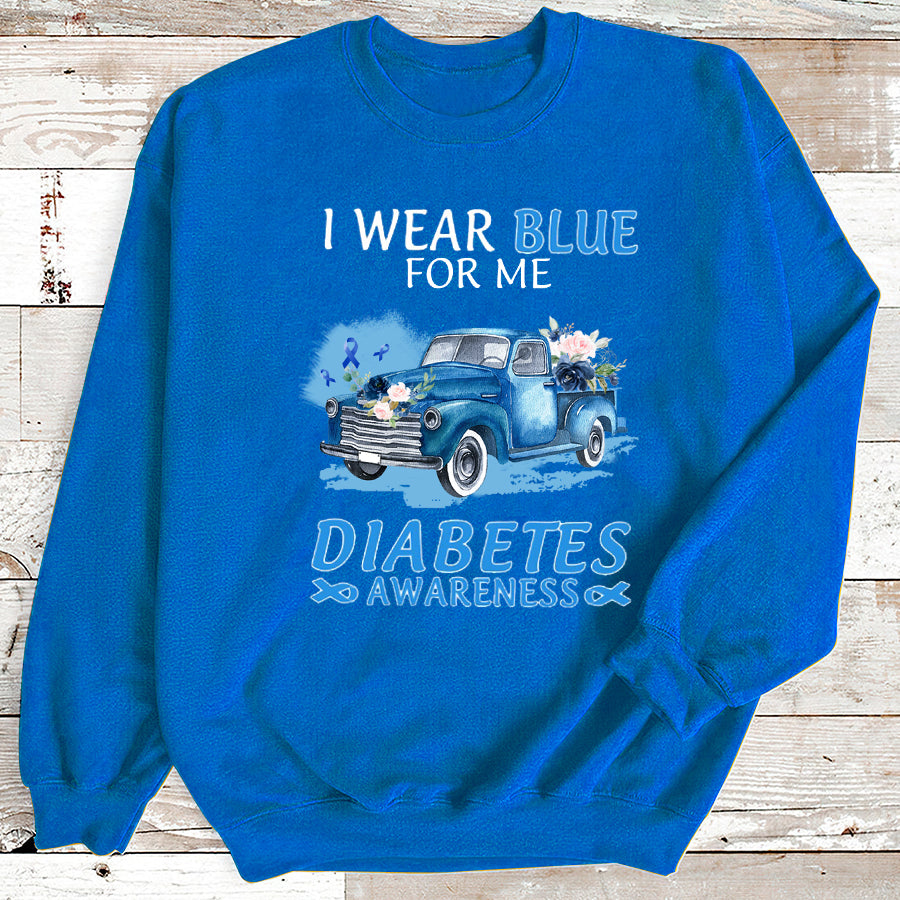 Truck Car I Wear Blue For Me T Shirt , T1D Diabetes Awareness Gift, World Diabetes Day, Blue Ribbon