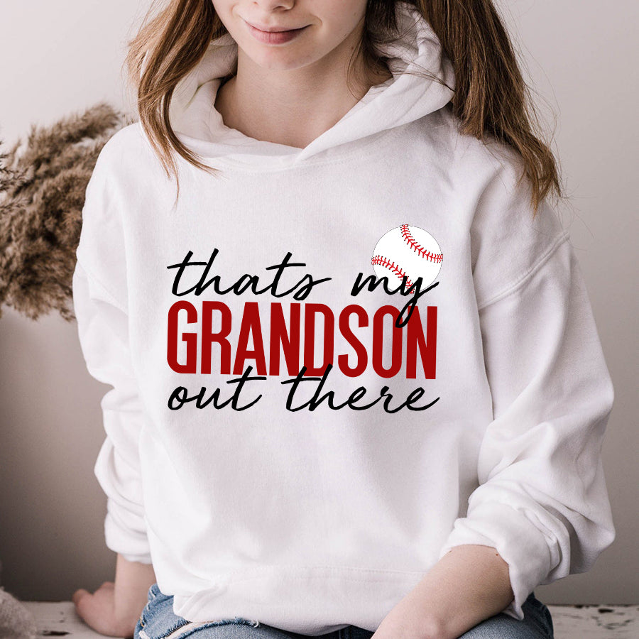 Thats my grandson out there baseball t shirt, Baseball grandma tshirt, baseball lover cotton shirt for old woman
