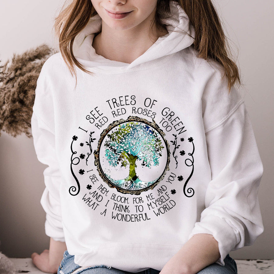 I See Trees Of Green Hippie t shirt, Cute hippie shirt, Tree Hippie T-shirt, hippie gift, sunflowers lover cotton shirt for women