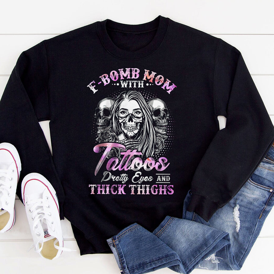F Bomb Mom With Tattoos, Mother&#39;s Day T Shirt, F Bomb Mom With Tattoos Shirt, Mom Life Skull Shirt, Mother&#39;s Day Tee Shirts, Mother Day Gift