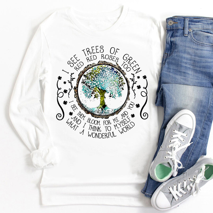 I See Trees Of Green Hippie t shirt, Cute hippie shirt, Tree Hippie T-shirt, hippie gift, sunflowers lover cotton shirt for women