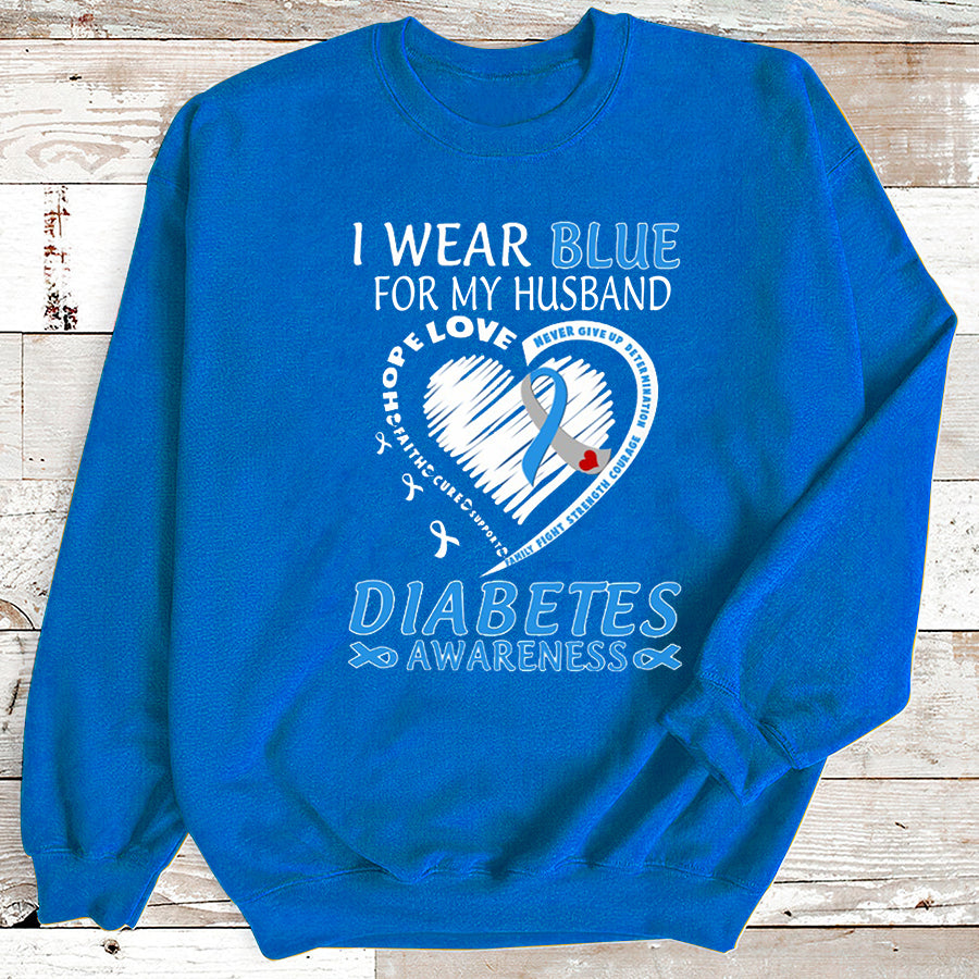I Wear Blue For My Husband T Shirt , T1D Diabetes Awareness Gift, World Diabetes Day, Blue Ribbon