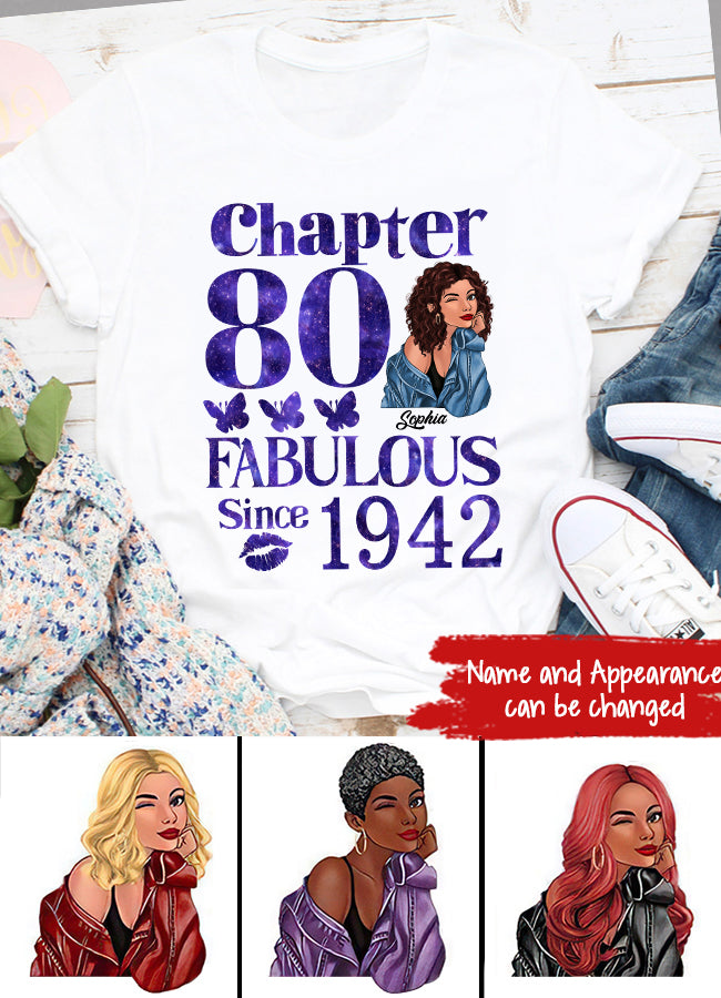 Chapter 80, Fabulous Since 1942 80th Birthday Unique T Shirt For Woman, Custom Birthday Shirt, Her Gifts For 80 Years Old , Turning 80 Birthday Cotton Shirt