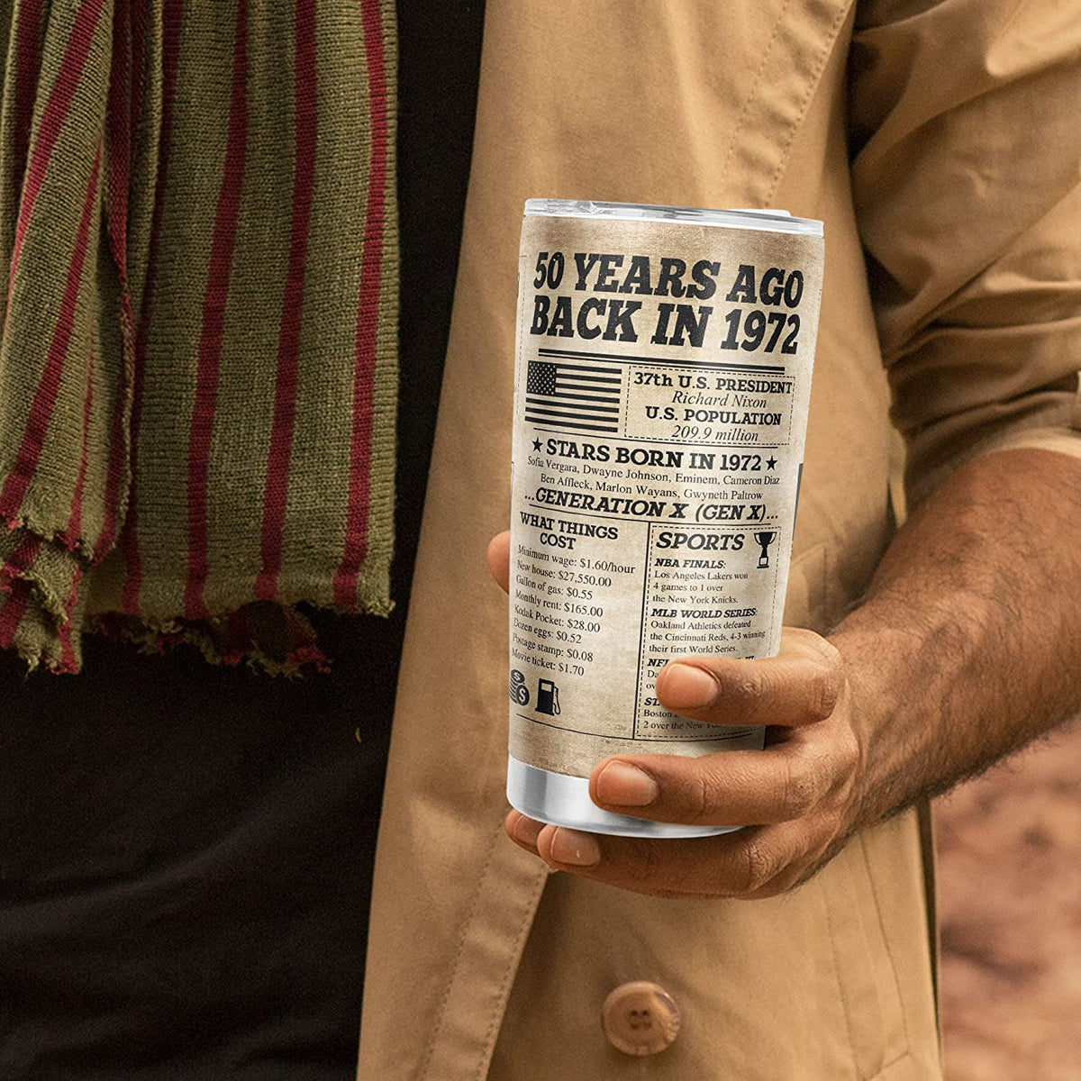 1972 50th Birthday Gifts for Women, Men - 50th Birthday Decorations Women, Men - 50 Year Old Gifts for Women, Men - Birthday Gifts Ideas for Men, Women - Back in 1972 Stainless Steel 20 Oz Tumbler