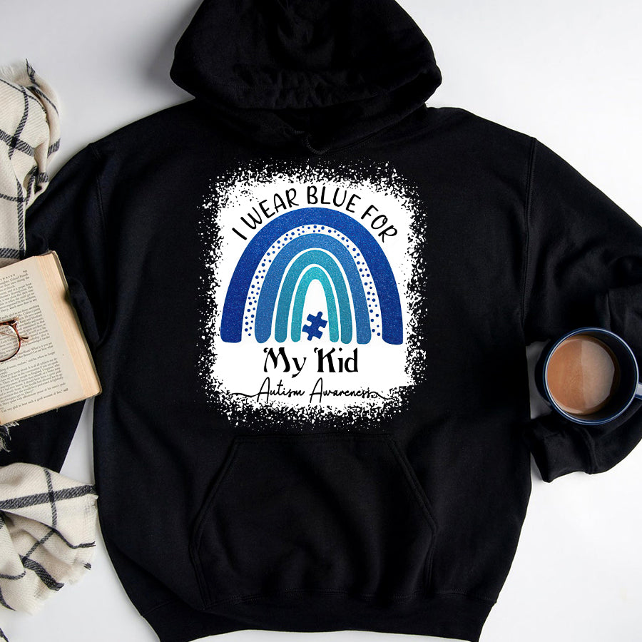 I Wear Blue For My Kid Autism Awareness Rainbow T-Shirt Grandpa Grandma Dad Mom Autism Awareness Shirt