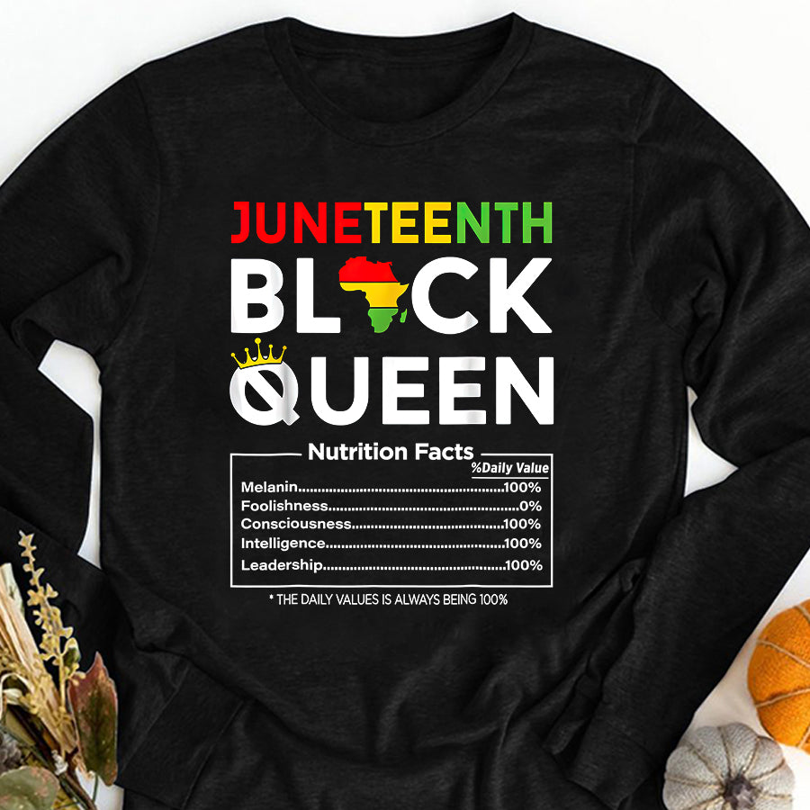 Juneteenth Shirt Juneteenth Womens Black Queen Nutritional Facts 4th Of July T-Shirt